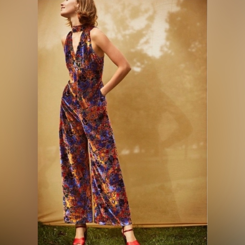 Maeve Floral Burnout Velvet Jumpsuit